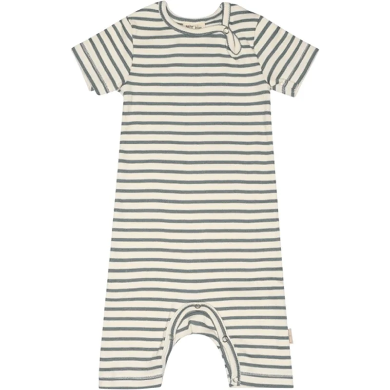 Petit Piao Light Petrol/Offwhite Jumpsuit S/S Modal Striped