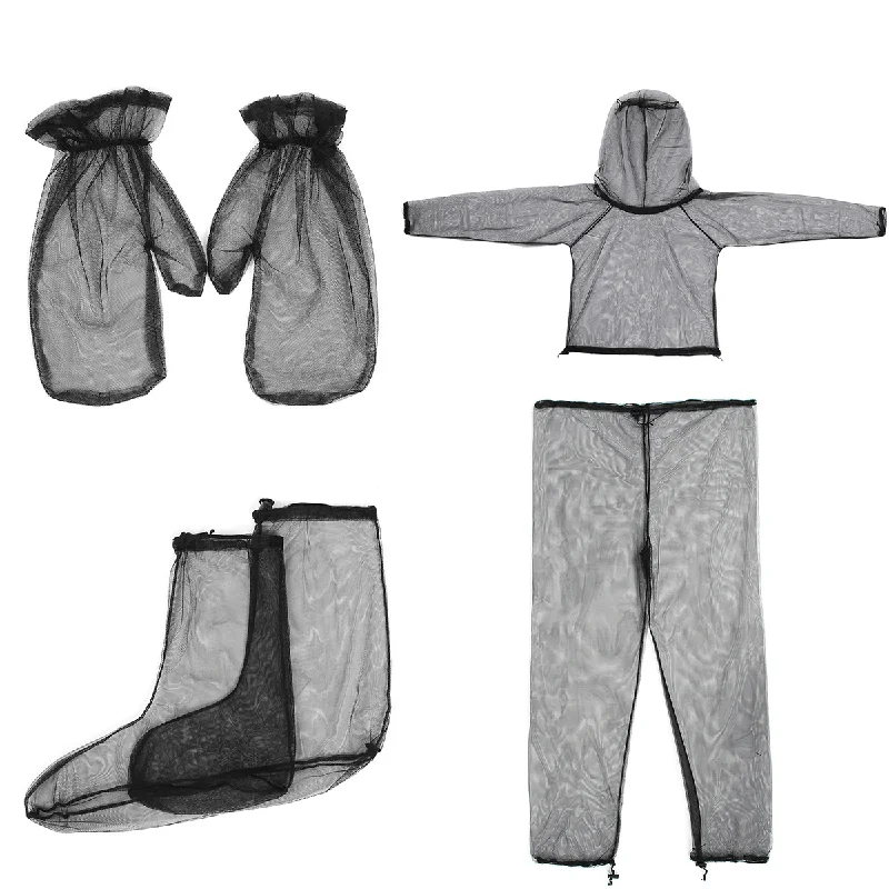 4PCS Jacket+Pants+Gloves+Feet Mosquito-Proof Suit Lightweight High-Density Mesh Outdoor Traveling Camping Clothing Suit