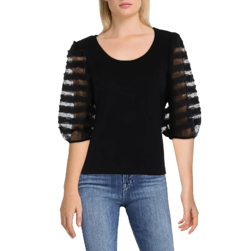 Womens Ruffled Mesh Blouse