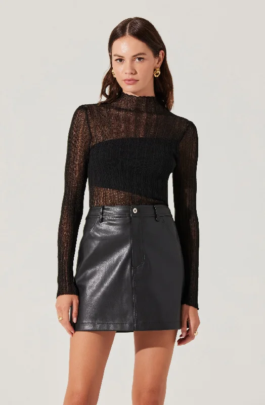 Mock Neck Mesh Contrast Top