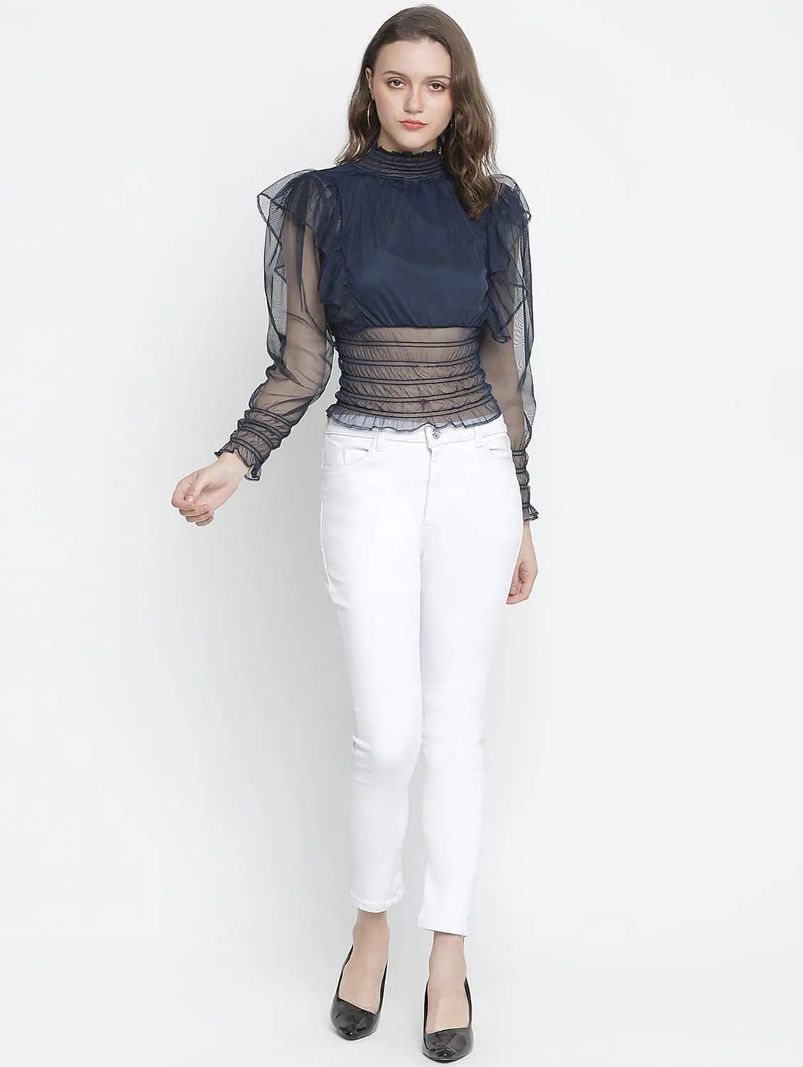 Oceanic Classic Smocking Women Mesh Top