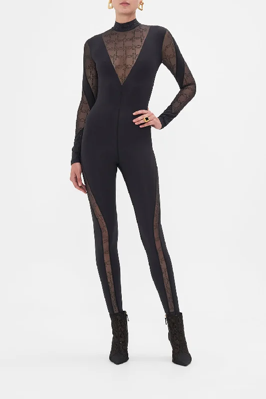 MESH INSERT CATSUIT SOLID BLACK