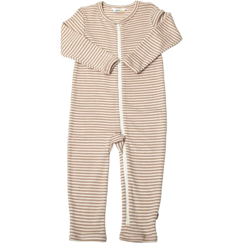 Joha Wool/Silk Light Brown Stripe Jumpsuit