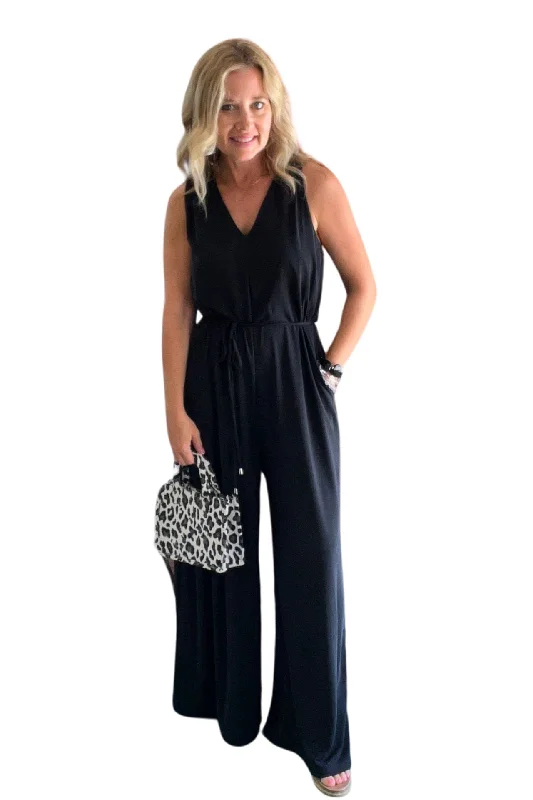 V-Neck Tie Waist Jumpsuit