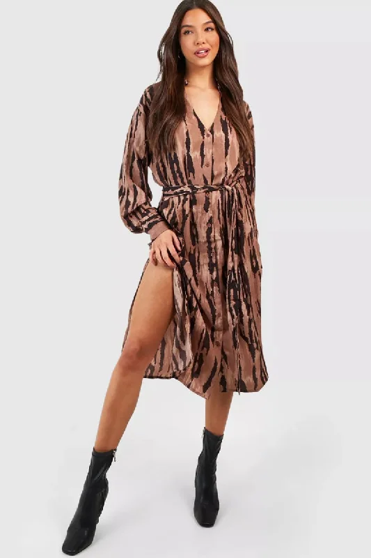 Elaine Chocolate Print Shirt Dress