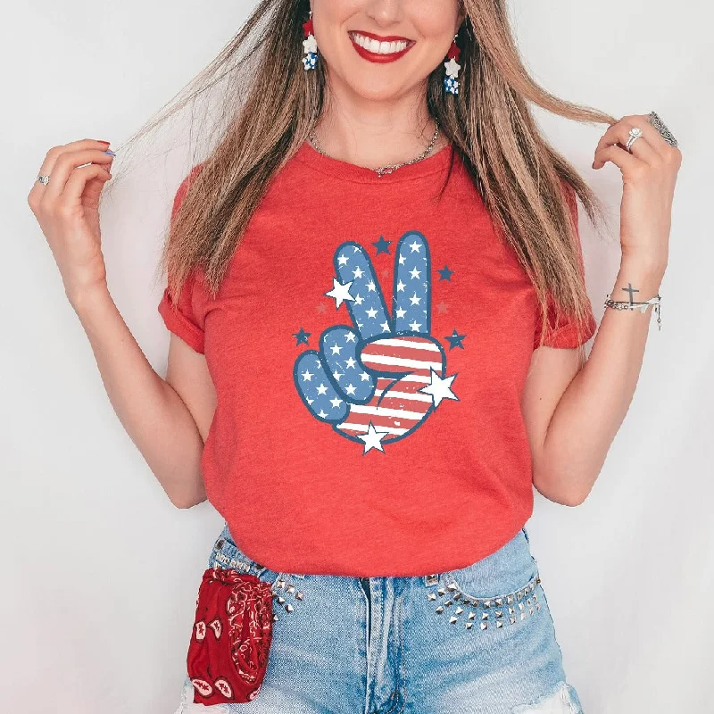 Peace Sign American Flag Shirt, 4th of July TShirt, Star American Graphic Tee, Independence Day Shirt