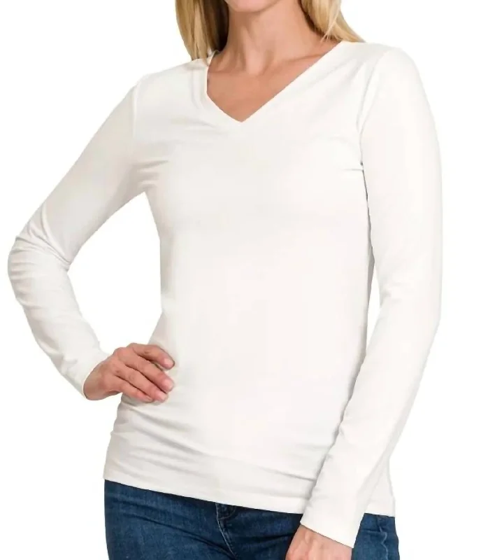 Back To Basic V-Neck Long Sleeve In White