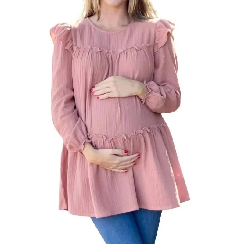 Ruffle Muslin Tunic In Dusty Pink