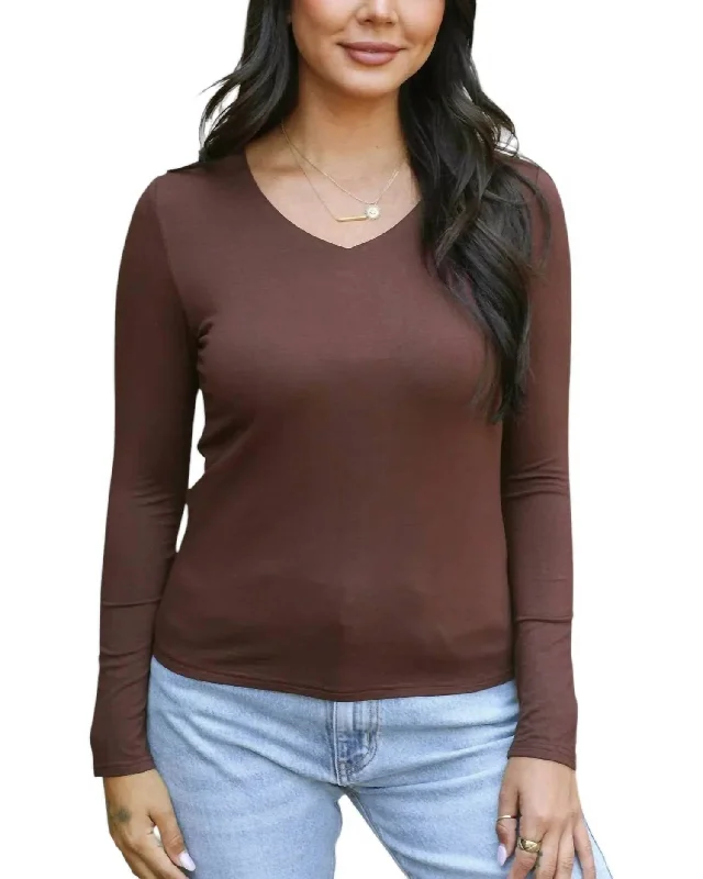 Modal V-Neck Tee In Brown