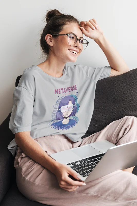 Anime Girl Virtual Reality Printed Oversized T-shirt for women