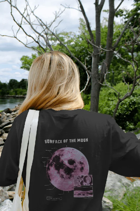 Moon In Space Black Printed Oversized T-shirt for women