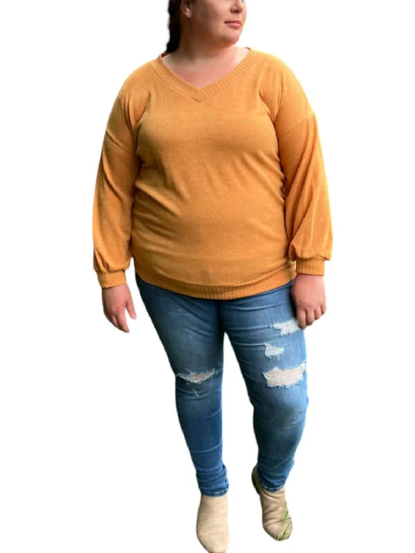 Plus Sized V-Neck Tunic Top In Orange