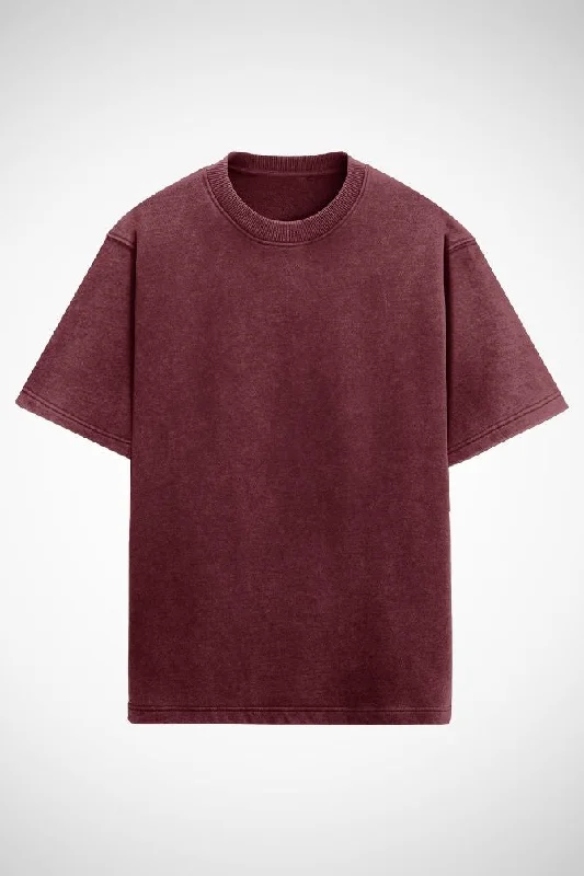 Unisex Acid Wash Oversized Classic T-shirt Maroon