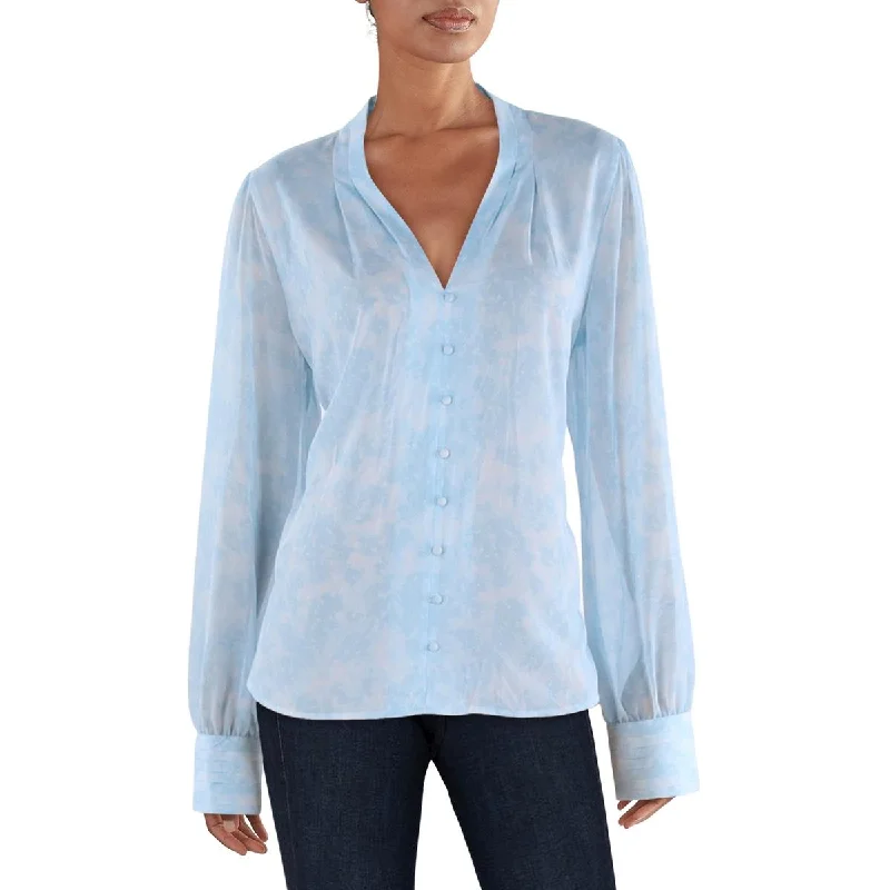 Womens Printed V-Neck Blouse