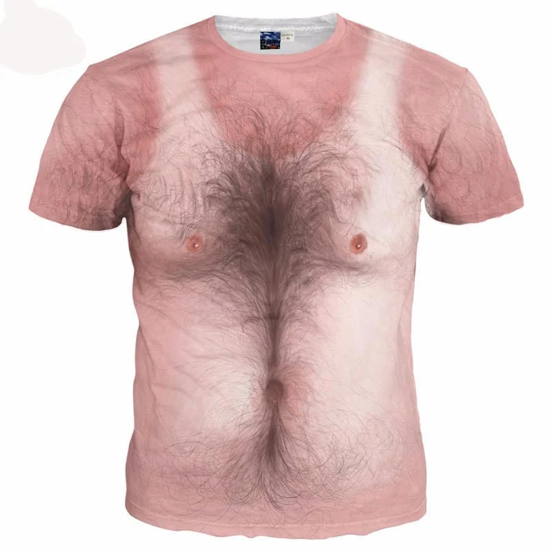 Hip Hop 3D Chest Hair Muscle T-Shirt Men/Women T