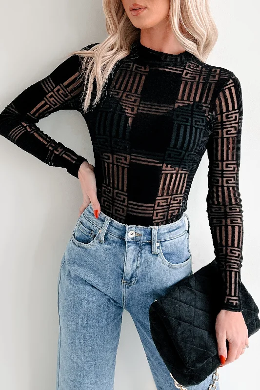 Amazed By You Geometric Mesh Bodysuit (Black)