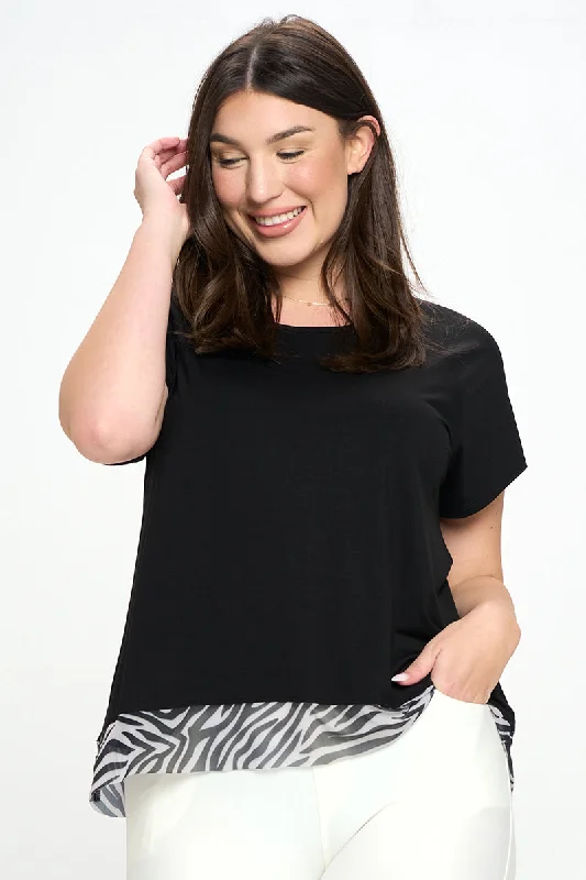 Plus Size Zebra Surplice Back Active Mesh Top