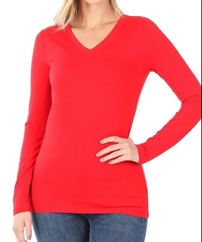 Back To Basic V-Neck Long Sleeve In Red