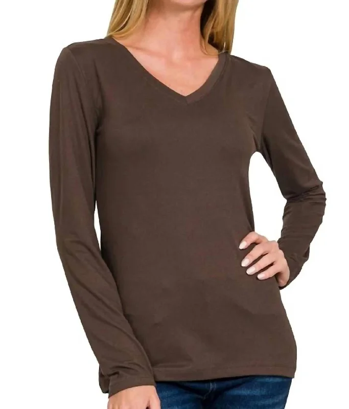 Back To Basic V-Neck Long Sleeve In Brown