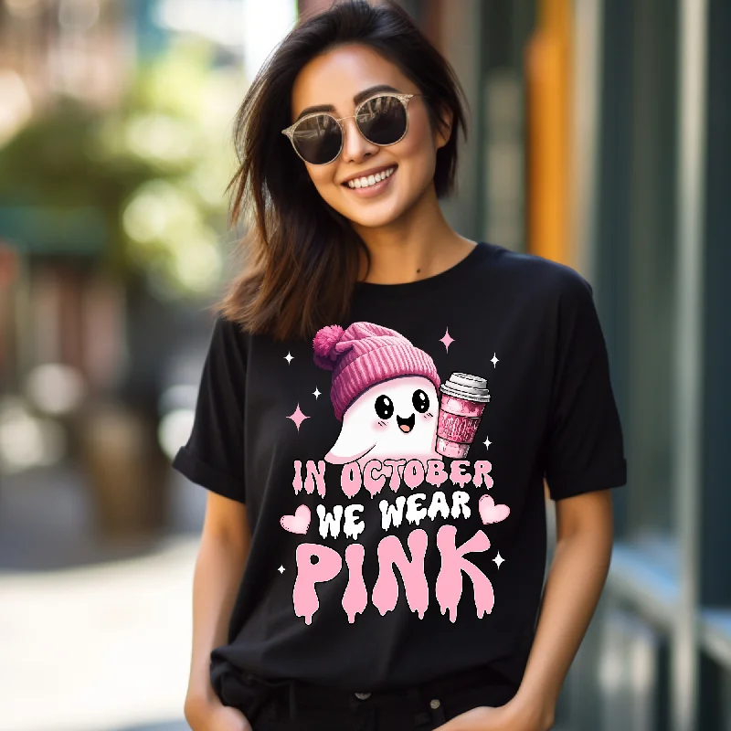 Women's V Neck Shirt - In October We Wear Pink 6-14