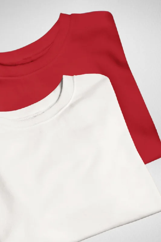 White and Red Oversized T-Shirts Combo for Women