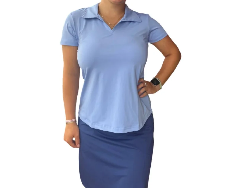 Short Sleeve V-Neck Polo In Periwinkle