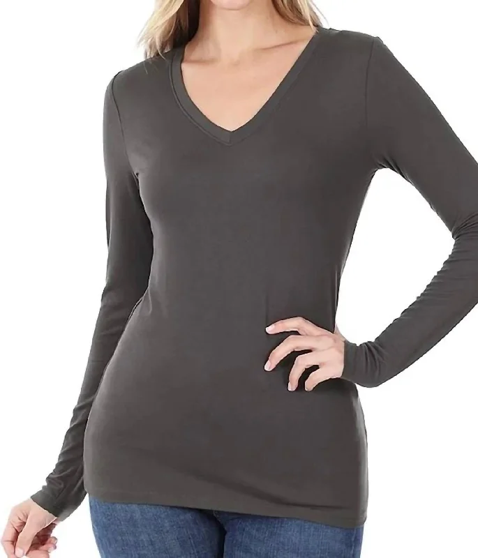 Back To Basic V-Neck Long Sleeve In Grey