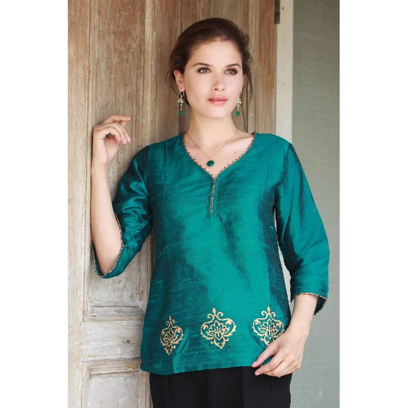 Emerald Empress Blue & Green Beaded Silk Tunic