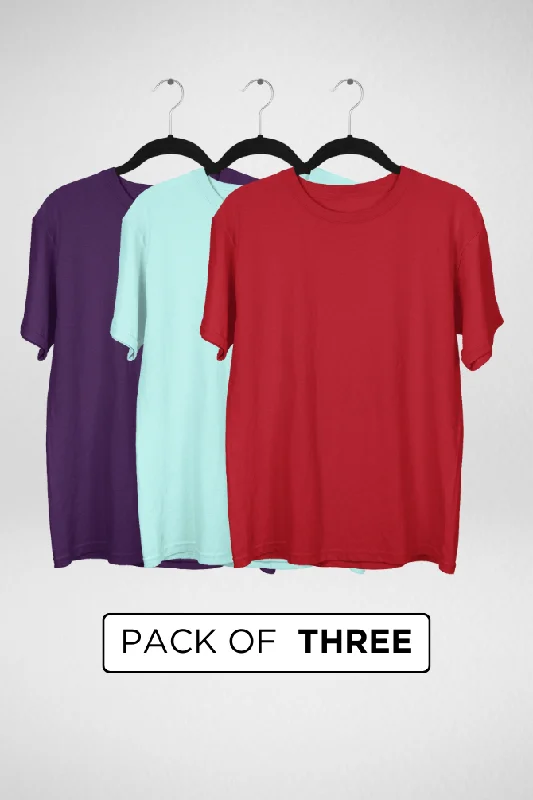 Pack Of 3 Oversized T-Shirts Red Mint and Purple for Women