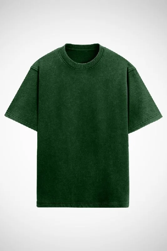 Unisex Acid Wash Oversized Classic T-shirt Bottle Green