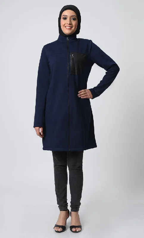 Fleece Tunic – Front Zipper, Stand Collar, Chest Pocket