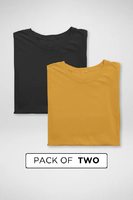 Mustard yellow and Black Plain T-shirts Combo for Women