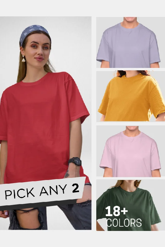 Pick Any 2 Plain Oversized T Shirt Combo for Women