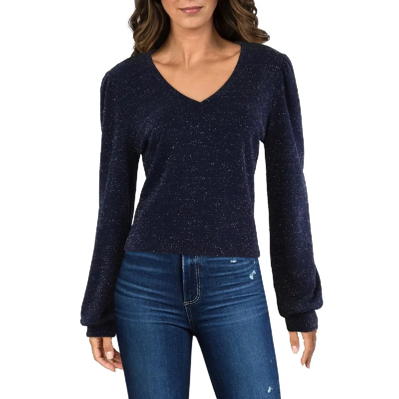 Womens Metallic V-Neck Pullover Top