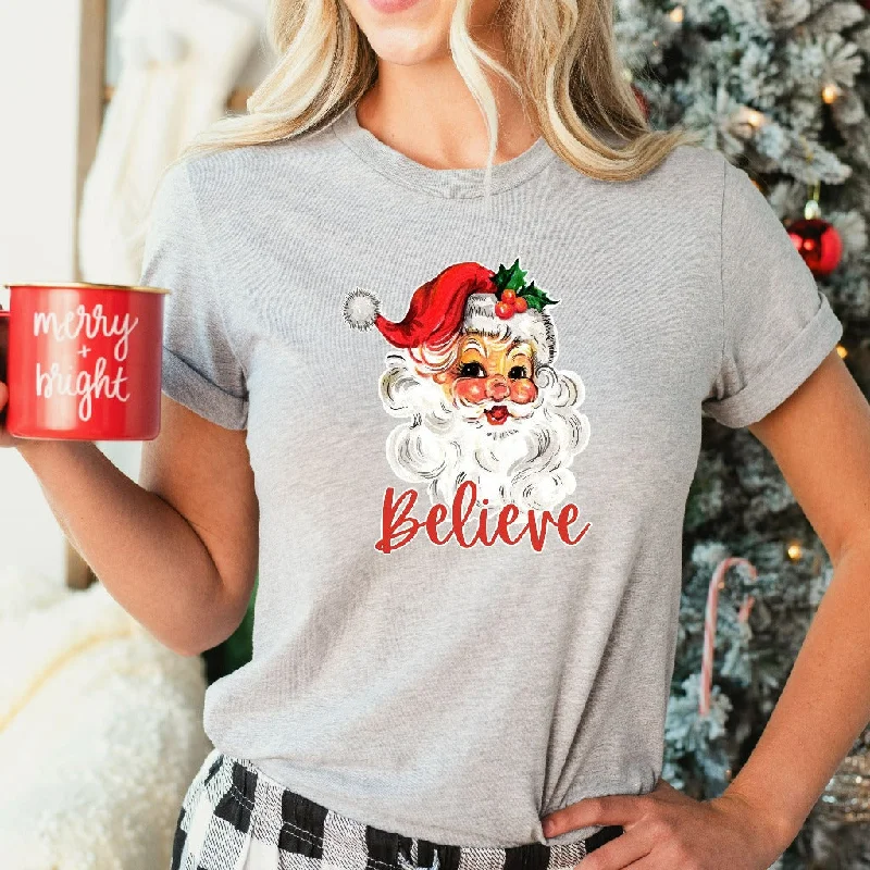 Believe Santa Christmas Shirt, Retro Christmas TShirt, Cute Santa Graphic Tee, Holiday Gifts