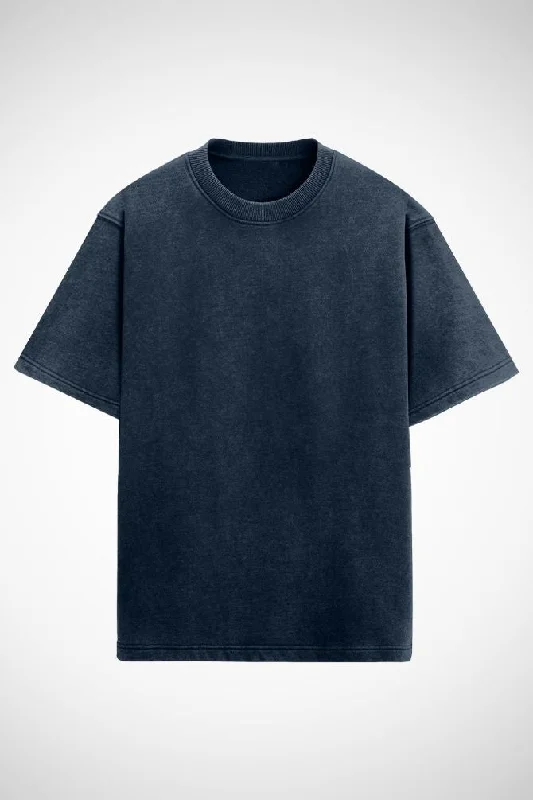 Unisex Acid Wash Oversized Classic T-shirt Navy Blue