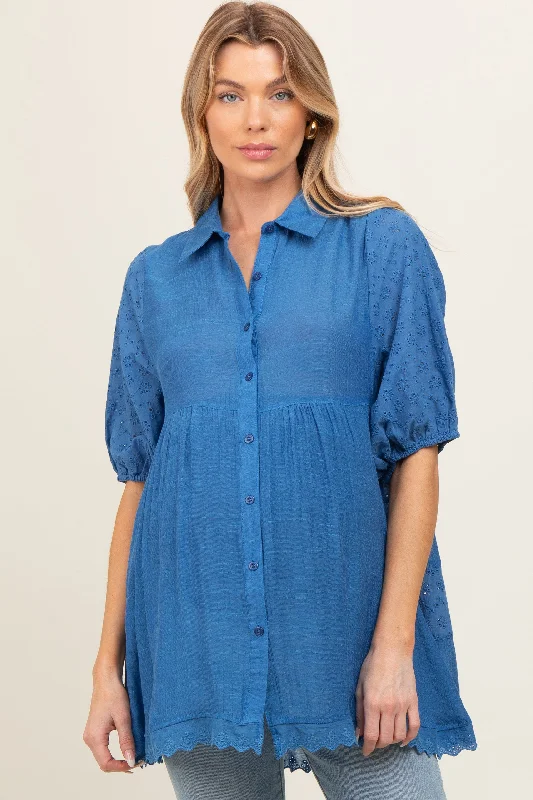 Blue Collared Lightweight Maternity Tunic