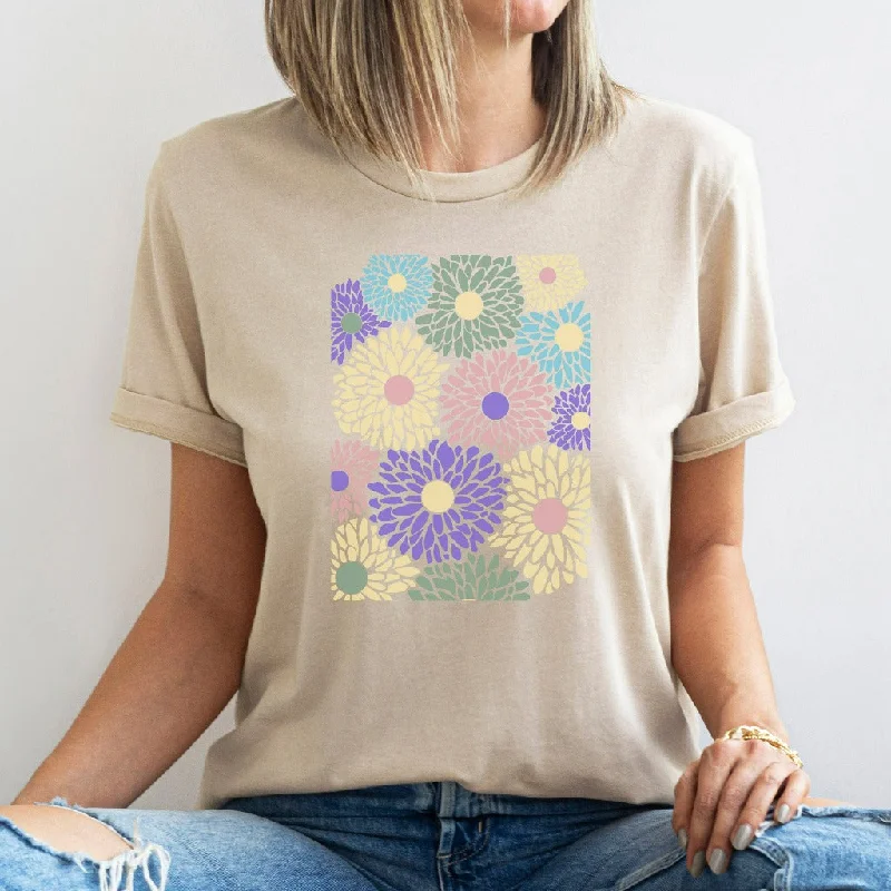 Flowers Shirt, Boho Wildflowers Floral Nature TShirt, Dahlia's Graphic Tee, Vintage Abstract Dahlia Flowers Gift