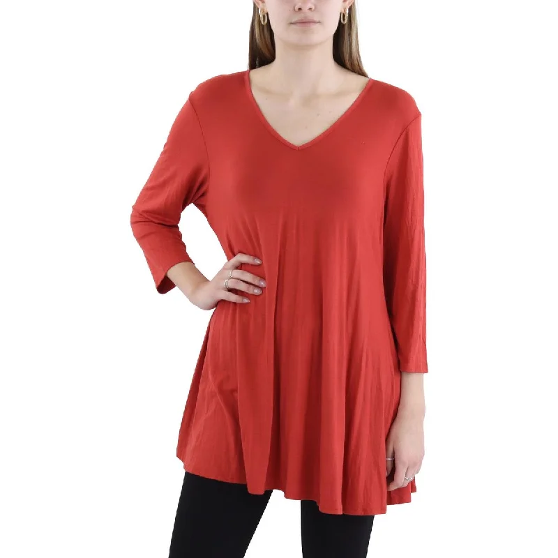 Plus Womens V-Neck Work Day Wear Pullover Top