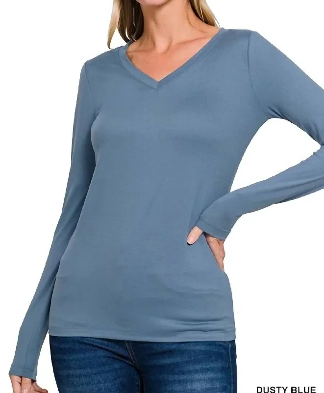 Back To Basic V-Neck Long Sleeve In Blue