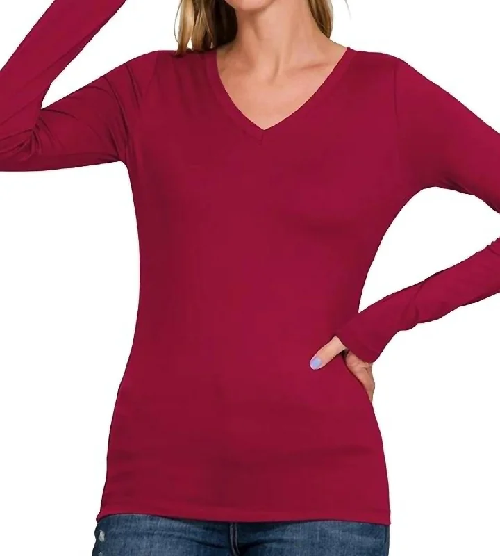 Back To Basic V-Neck Long Sleeve In Cabernet