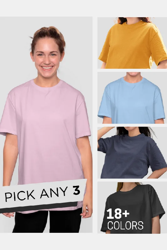 Pick Any 3 Plain Oversized T Shirt Combo for Women