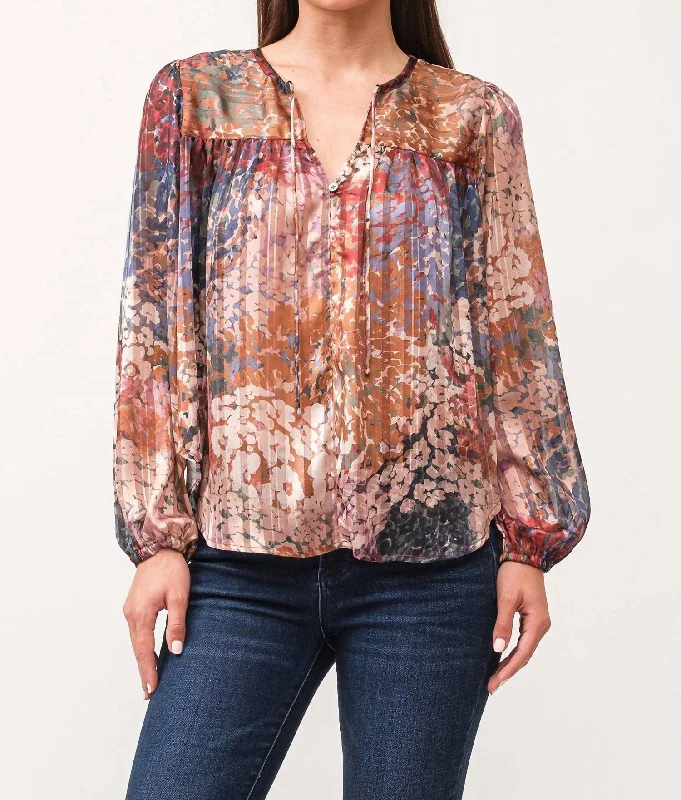 Alessia V-Neck Long Sleeve Blouse In Tinsel Garden