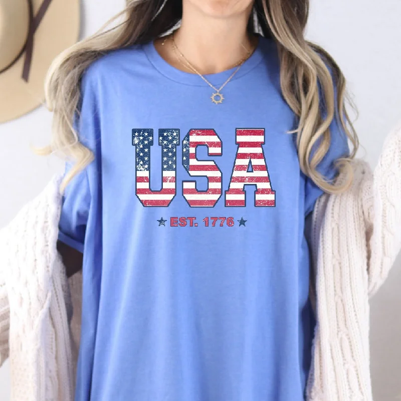 Retro USA Flag Est. 1776 Shirt, 4th of July Graphic Tee, American Flag TShirt, Independence Day T-Shirt