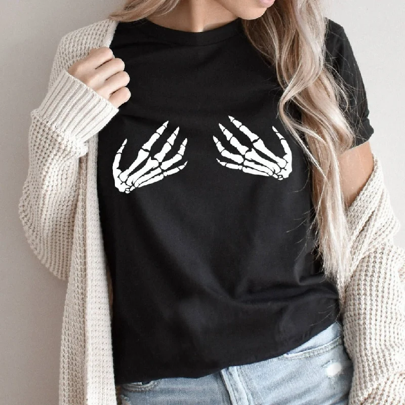 Skeleton Hands Shirt, Funny Halloween Graphic Tee, Halloween Party Costume TShirt for Her