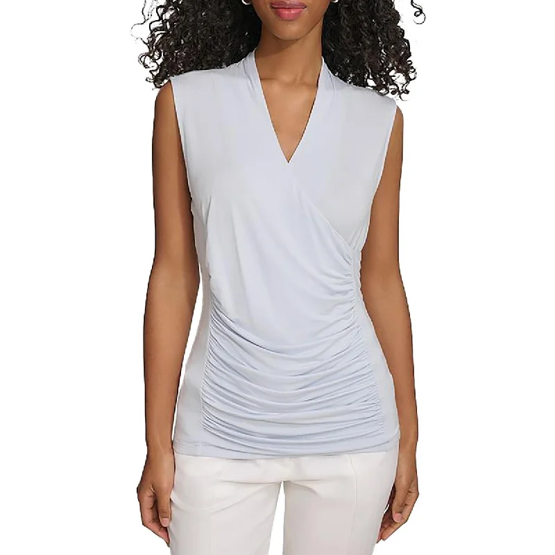 Womens Ruched V-Neck Blouse