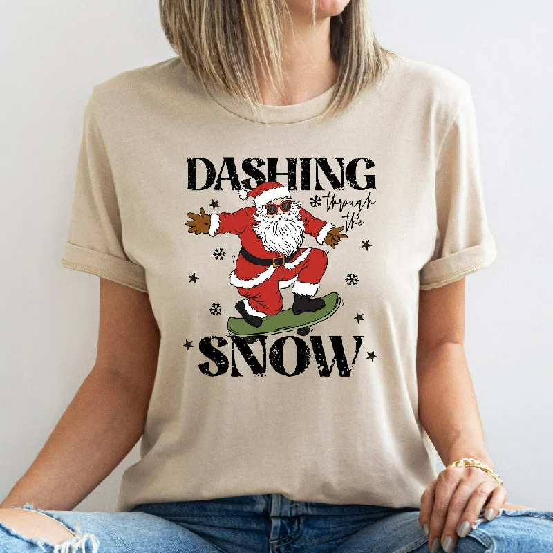 Dashing Through the Snow Shirt, Retro Christmas TShirt, Cute Santa Skateboarding Graphic Tee, Holiday Gift