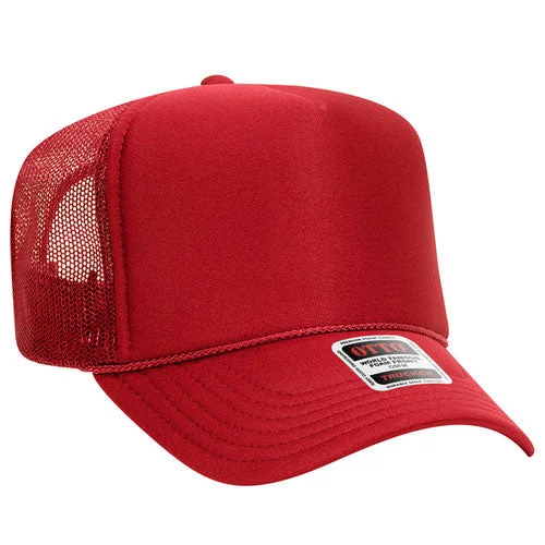 39-165 - 5 Panel High Crown Mesh Back Trucker Hat, Red