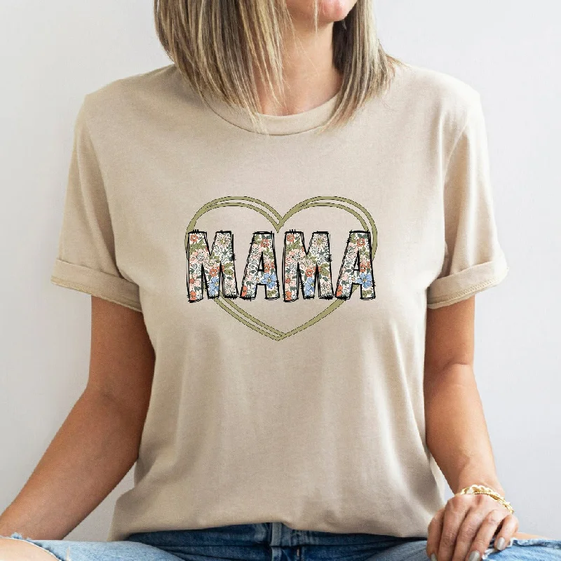 Mama Floral Shirt with Heart, Simple Mama TShirt, Mother's Day Gift, Gift for New Mom, Mom Birthday Gift