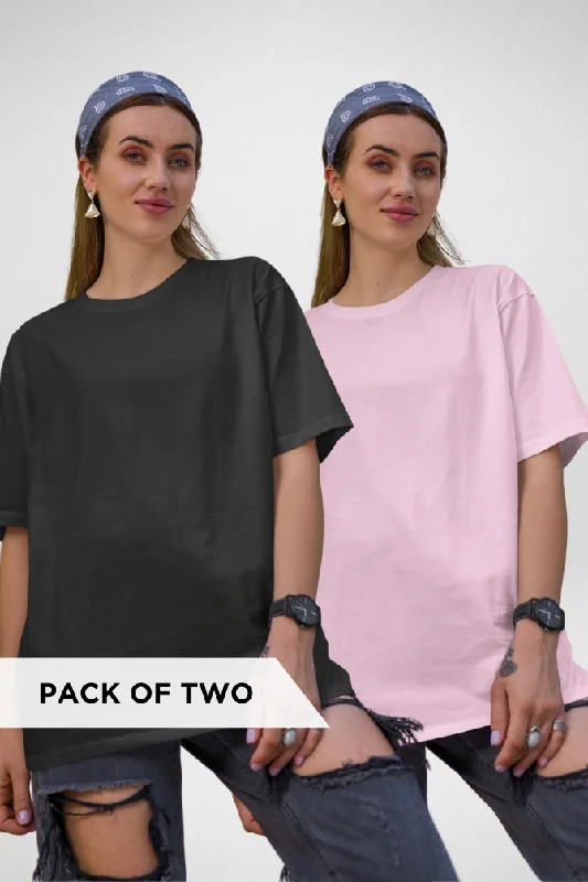 Black and Light Pink Oversized T-Shirts Combo for Women